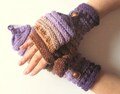 Fingerless Gloves Convertible Mittens Purple Brown Arm Warmers Knit Soft