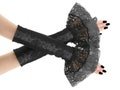 Black grey lace womens gloves fingerless ruffled warmers gothic formal evening goth gloves elbow length romantic vampire costume cosplay