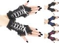 Black white women gloves fingerless wrist warmers gothic costume formal womens evening corset laced steampunk cosplay goth made to order