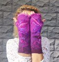 Merino felted fingerless gloves, handmade wool mittens, pink and lilac felt mittens, felted wool warmers, a winter gift for women and girls.
