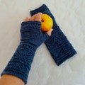 Arm warmers womens long, fingerless Mittens, blue gray wool gloves, gift for girlfriend.