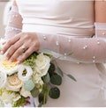 Bridal Sleeves,  Fingerless Pearl Gloves, Bridal Tulle Gloves, Elegant  Pearl Gloves, Handmade Gloves, Bridal Shower Gift, Vintage Wedding