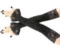 Elegant gloves, glamour evening sleeves black lace extra long arm warmers gloves bridal gothic festivals fingerless womens costume gloves