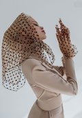 Tulle Gloves for Women Beige & Black Polka Dot Lace Opera girls gloves nylon transperent mesh satin vintage retro elbow ruffle sheer gloves