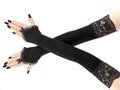 Black extra long opera fingerless gloves, women arm warmers, elbow length gloves, black arm sleeves, elegant formal costume sleeves handmade