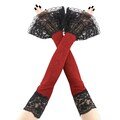 Elegant extra long black red gloves gothic vampire glamour with a lace frill gloves womens romantic victorian elastic wist lace burlesque