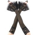 Elegant extra long black tule gloves gothic vampire glamour with a lace frill sleeves womens romantic victorian elastic wist lace burlesque
