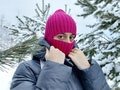 Pink Balaclava ( Black , Green , Blue). Knitted ski mask. Winter full face mask.