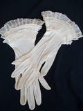Antique Beige  Three ruffle gloves Netted type Fabric and dotted chiffon pre 1930's era