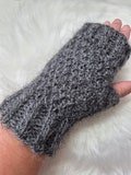 hand knitted gloves mittens fingerless gloves dark grey alpaca