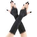 Elegant black velvet gloves, victorian burlesque glamour evening gothic sleeves, black vampire fingerless gloves costume halloween handmade