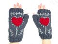 Hand Knit Gray Red Heart Embroidered Fingerless Gloves Wool Texting Mittens Fleece Lined Winter Women's Birthday Christmas Gift