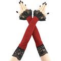 Elegant gloves red black lace lady vampire glamour with a lace frill sleeves, womens romantic victorian elastic glove cosplay costume