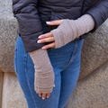 Baby Alpaca Fingerless Long Gloves Line, French Beige Womens Casual Gloves