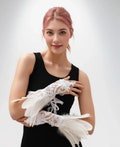 A Pair Halloween feather hook gloves, Party and dance feather lace arm covers, Feather accessories for women, Feather Wrist Cuff for wedding
