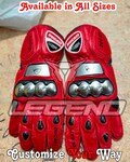 Custom Made Ducati Red Motorcycle Racing Leather Gloves - Genuine Cowhide Leather - Available in All Sizes