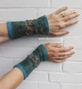 Felted ornate cuffs, eads and lace, wool on silk, nuno felt