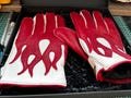 Pure handmade Italian white background red flame gloves