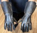 Medieval Long Arm Cuff  Black Waxed Leather Gauntlet Gloves