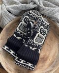 Owl Sweater Mittens- Remade Clothing-Upcycled Fashion-Teen-Women-Black and Cream