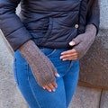 Baby Alpaca Fingerless Gloves, French Beige, Thick Hand Knit Gloves