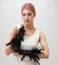 A Pair Halloween feather hook gloves, Party and dance feather lace arm covers, Feather accessories for women, Feather Wrist Cuff