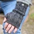 Hand knitted wool cable knit wristwarmers with fleece lining - fingerless gloves - hand warmers - fair trade