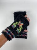 Hand Knit Embroidered Fingerless Gloves, Hand Knit Wrist Warmers, Embroidered Fingerless Mittens, Hand Warmers