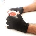 Black Organic Cotton Women's and Men's Gloves | Personalized Black, White & Grey Handknitted Half Finger Mittens | Fingerless Texting Gloves