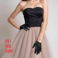 Chic Genuine Leather Black Short Gloves, Ultra Short Soft Leather, Festival Party Costume, Stage Performer, Drag, Prom Gloves, Winter gloves