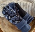 Sweater Mittens- Blue Florals-Upcycled Fashion-Teen-Women