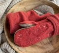 Embroidered Sweater Mittens- Red Florals-Upcycled Fashion-Teen-Women
