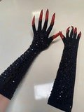 Renaissance RED GLITTER nail gloves, red faux nails on black matte gloves, tour inspired - drag concert cosplay glove