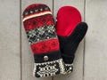 Upcycled Medium Women?s Sweater Mittens - Wool Mittens made from recycled sweaters - Gift for her - red - black - sweater mittens - Mitts