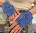 Blue leather mitains with secret pocket driving leather gloves leather flower mitains soft leather flower mittens women leather accessories