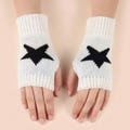 Warm Woolly Fingerless Star Print Gloves - White