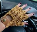 Fingerless Genuine Leather  Crochet-Backed Genuine Leather Driving /Racing/ Cycling /Gym /Fashion Nappa Gloves, Soft, Premium Sheep Leather