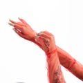Fingerless red gloves, Custom Fingerless Gloves Bridal Gloves, Elegant Red Tulle Sleeves