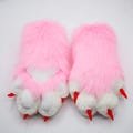 Furry Paws with Pink Fur Red Claws&white pad and finger | Party Fursuit Partial Costume | Furry Costume Gloves for Cosplay and Themed Events