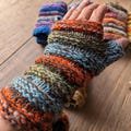 Handmade woolen knit fleece lined multi color unisex fingerless gloves