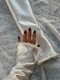 Detachable pearl satin wedding sleeves, Pearl fingerless satin gloves, Detachable Satin Wedding Gloves, Bridal Sleeves, Satin Bridal sleeves