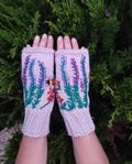 Embroidered Fingerless Mittens, Fingerless Flower Woolen Gloves, Women Muff, Driving Gloves, Hand Arm Warmers, Flower Embroidery
