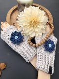 Fingerless Gloves For Women Crochet Gloves With Flowers Trendy Christmas Gift For Daughter, Gift For Outdoor Lover, Warm  Gloves Boho Gifts