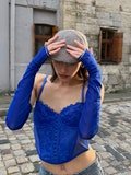 Fingerless soft blue gloves, navy blue gloves, cosplay gloves