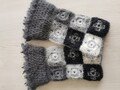 Mittens, GREY/BLACK/IVORY, crochet, mohair and silk, seed beads.