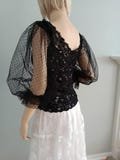 Bridal Black Dot Tulle Removable Sleeves - Off Shoulder Boho Wedding Sleeves, Detachable Black Long Sleeves, Halloween Costume