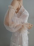 Bridal Ivory Dot Tulle Removable Sleeves - Off Shoulder Boho Wedding Sleeves, Detachable Black Long Sleeves, Halloween Costume, Gift for Her