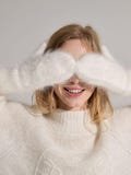Gloves from Premium Angora Wool - Embroidered Hand-Knitted Gloves in Soft Milk Color -Perfect Gift for Girls and Women - Warm Winter Gloves