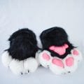 Furry Paws with Black Fur Pink pad White Finger Black Claws | Fluffy Fursuit Partial Costume | Costume Gloves for Cosplay and Themed Events