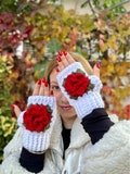 Crochet Winter Gloves, Handmade Gloves, Red Rose Gloves, Floral Gloves, Warm Winter Gloves, Colorful Gloves Christmas Gift